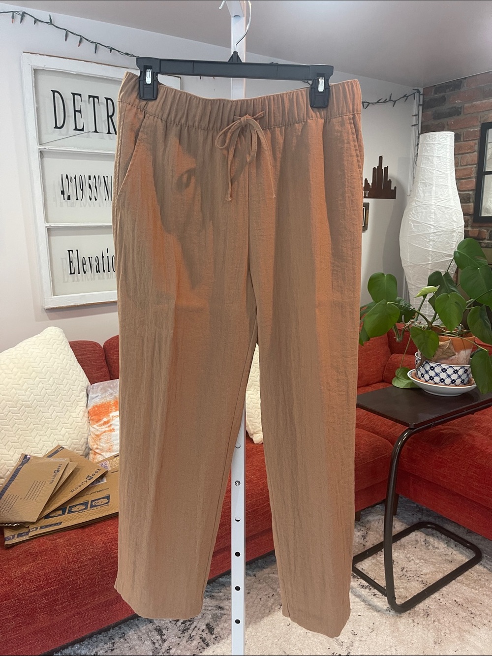 H&M Wide Leg Drawstring Pants in Tan